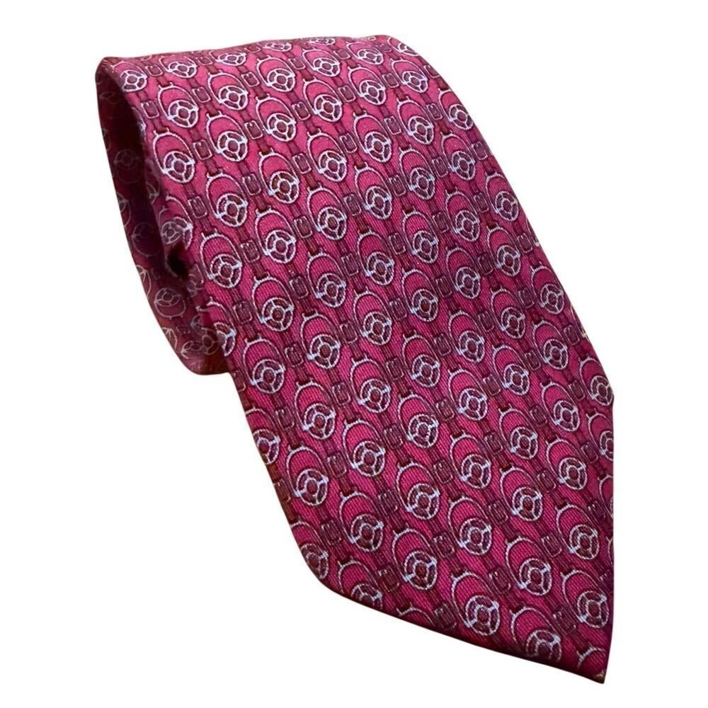 Hermès 100% Silk Tie – Equestrian Belt Print – Luxury Designer Necktie